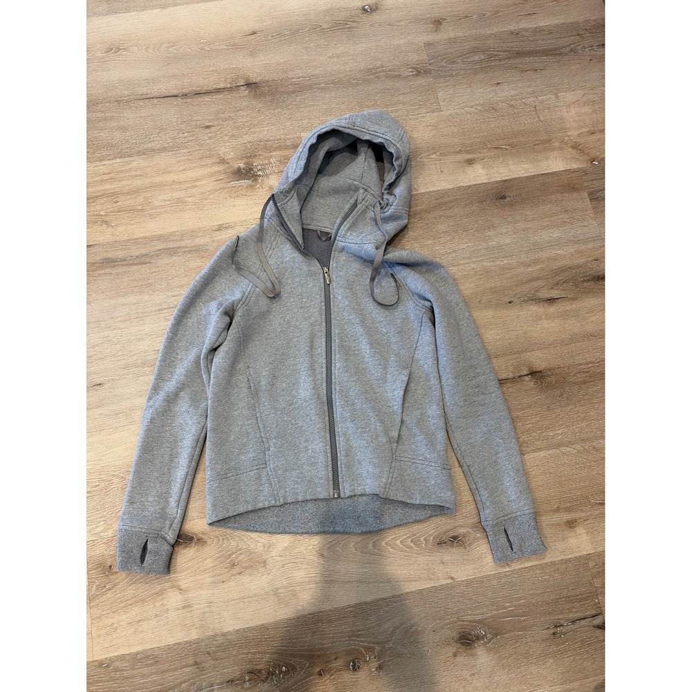 Lululemon Scuba Full Zip Hoodie Heathered Grey Fleece Thumbholes Womens